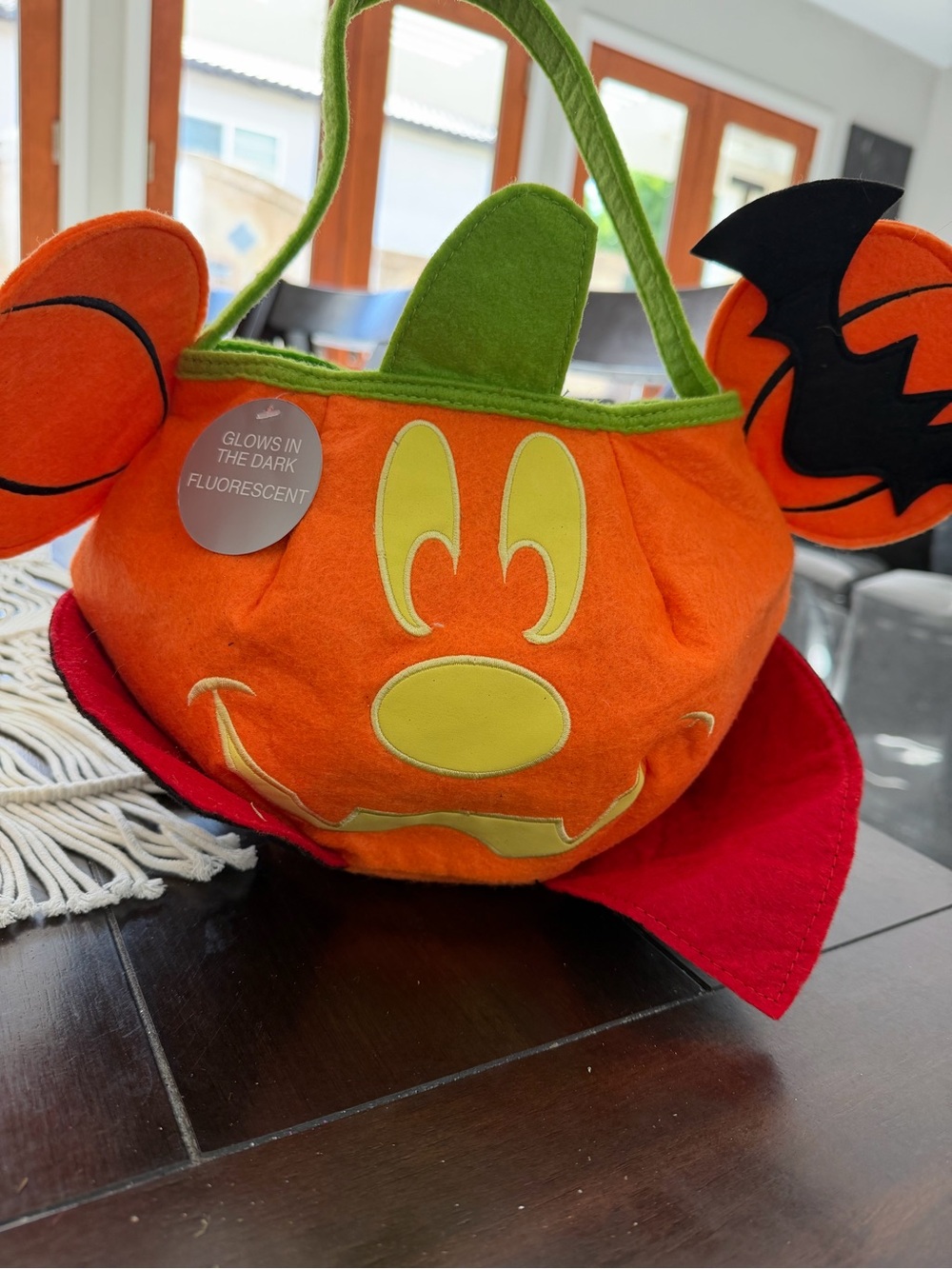 Disney Mickey Glow-In-The-Dark Pumpkin Trick-or-Treat Bag with Green Handle
